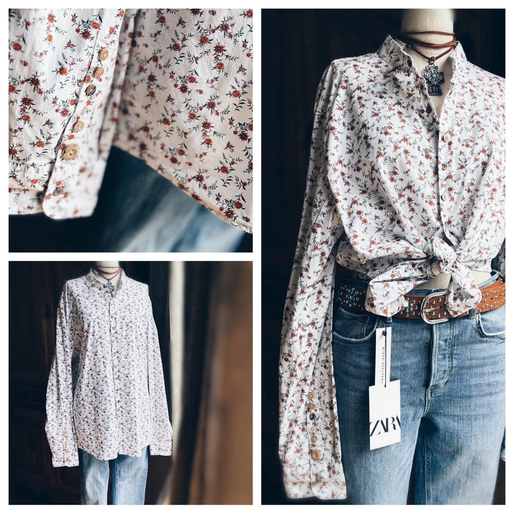OOAK Artisan Buttondown Mini floral Multi Button - Picture 7 of 11